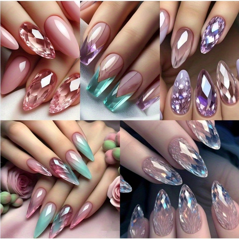 TEMU 120 Pieces Of Mixed Shaped Nail Tip, Medium Length Design, Gradient Gloss - Includes Jelly Glue And Nail File