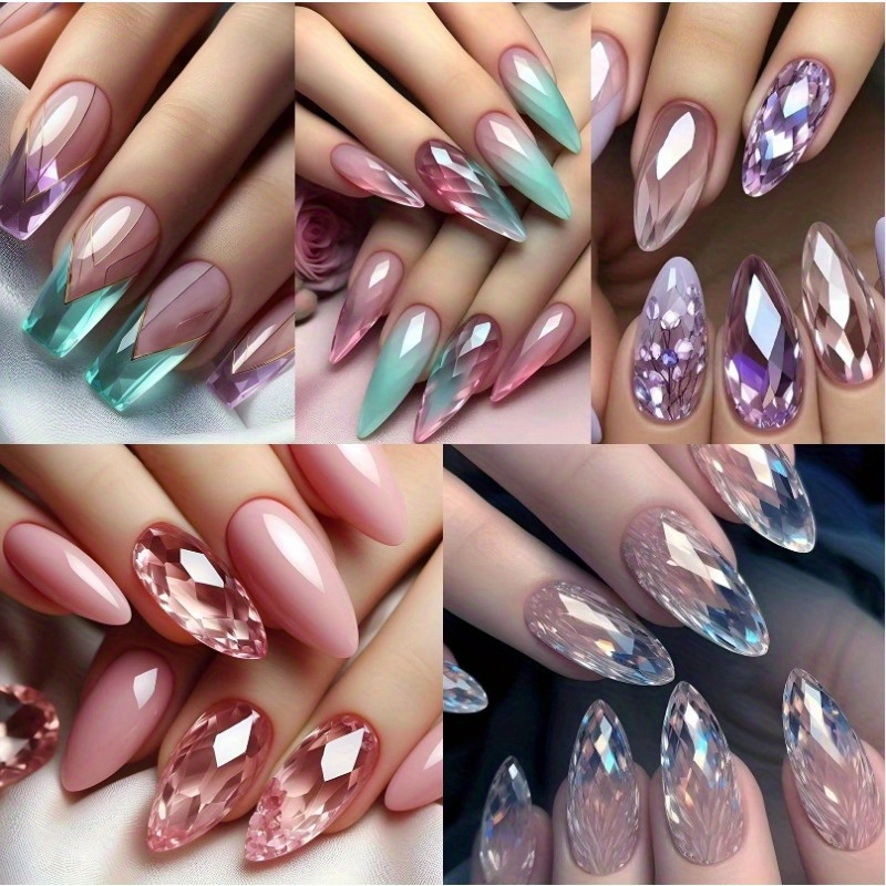 

120 Pieces Of Mixed Shaped Nail Tip, Medium Length Design, Gradient Gloss - Includes Jelly Glue And Nail File