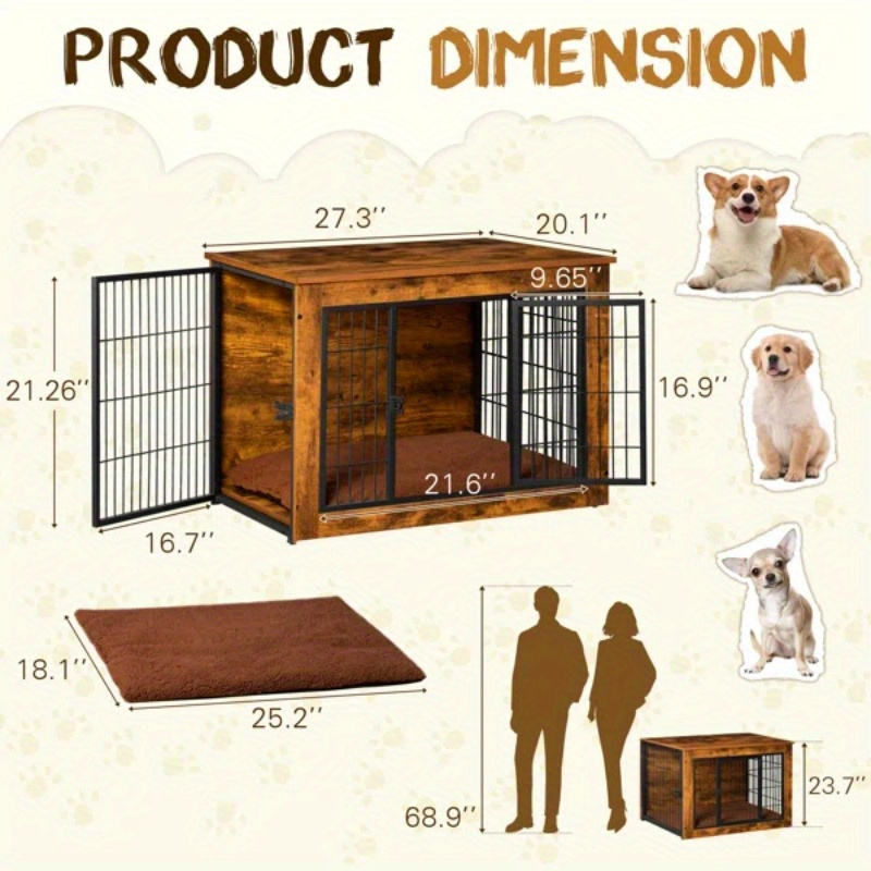 TEMU Dog Crate Furniture With Cushion And , Dog Kennel Indoor For Small To Large Dogs