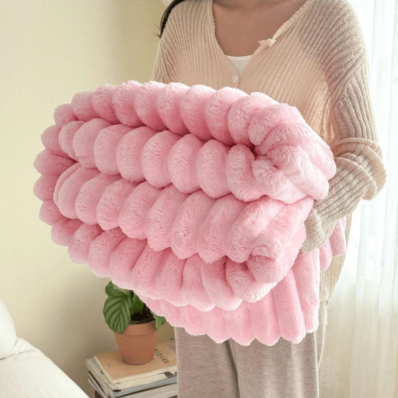 Image of 1pc Luxurious Faux Rabbit Fur Throw Blanket - Cozy For Couch, Office, Outdoor & Travel Use - Double-sided, Warm & Lightweight