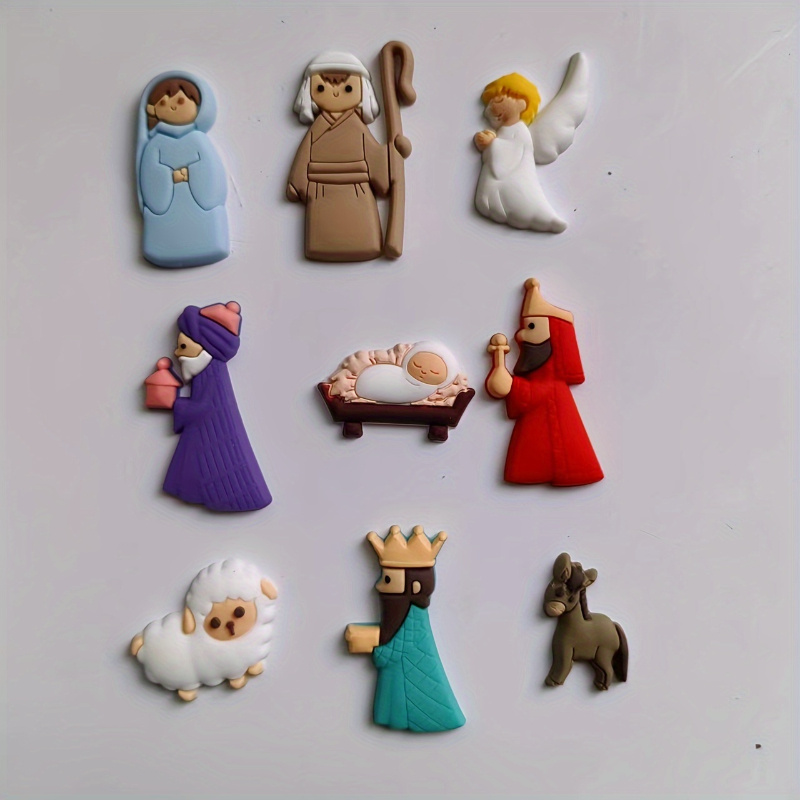 

Joyful Christmas Figurine Set - Pvc Miniature Statues For Fridge Or Phone Case Decoration, Seasonal Celebration, No Electricity Required