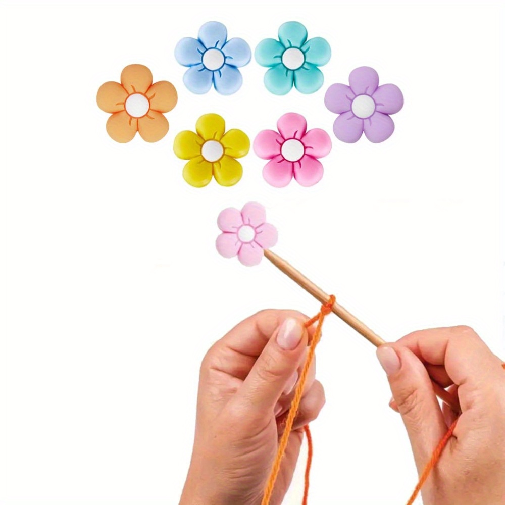 

6pcs Mixed Color Silicone Knitting Needle Point Protectors, Flower Shaped Crochet Accessories & Weaving Tools Needle Stoppers