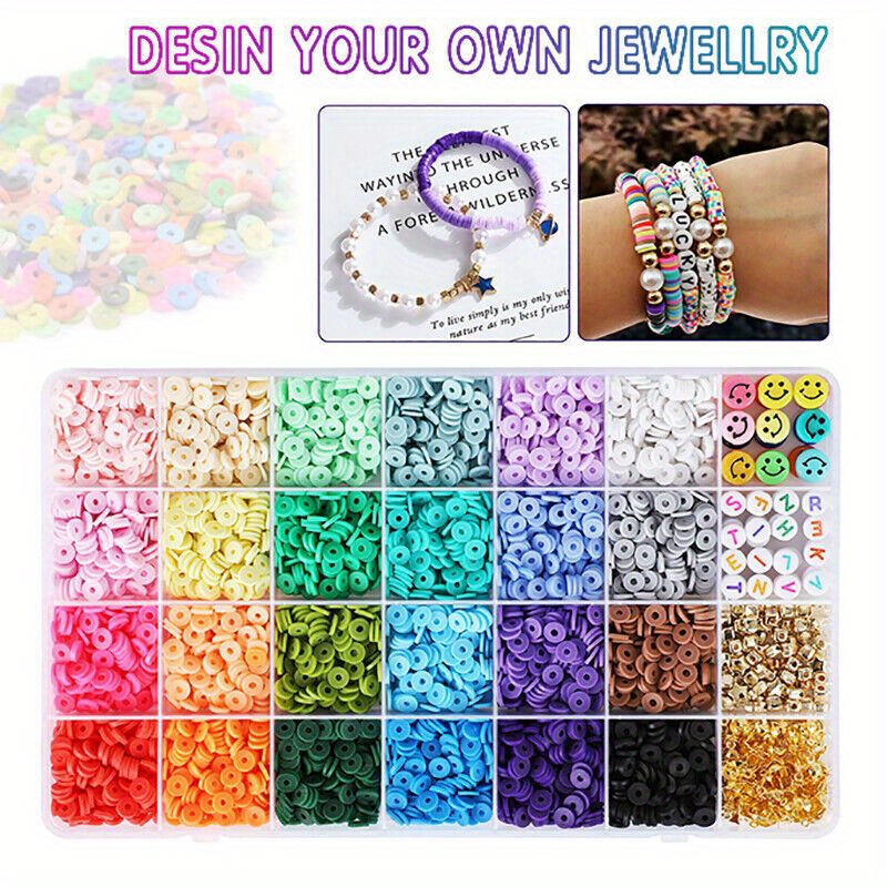 TEMU 2d Flat - 3840pcs Vibrant Clay Beads Set - Flat Preppy Design For Friendship Bracelet Kits - Durable Polymer Heishi Beads With Accents - Your