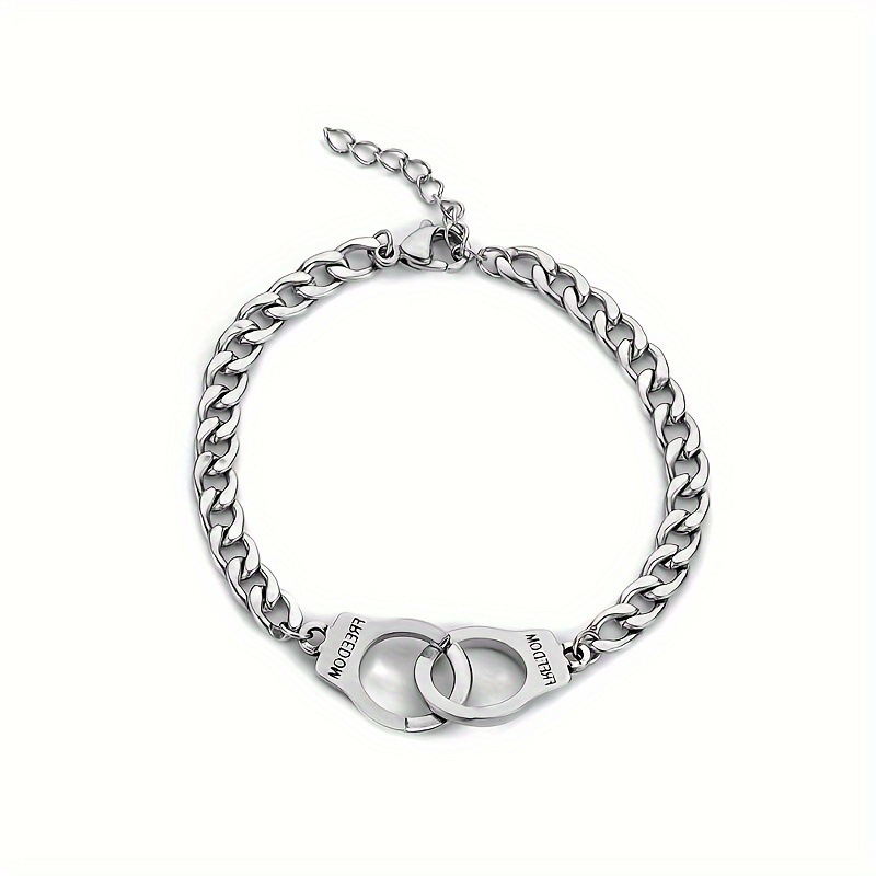 TEMU 1pc Adorable Handcuff Link Chain Bracelet - Delicate Alloy Hand Chain Jewelry With Cute Design For Women's And Fashion Accessories