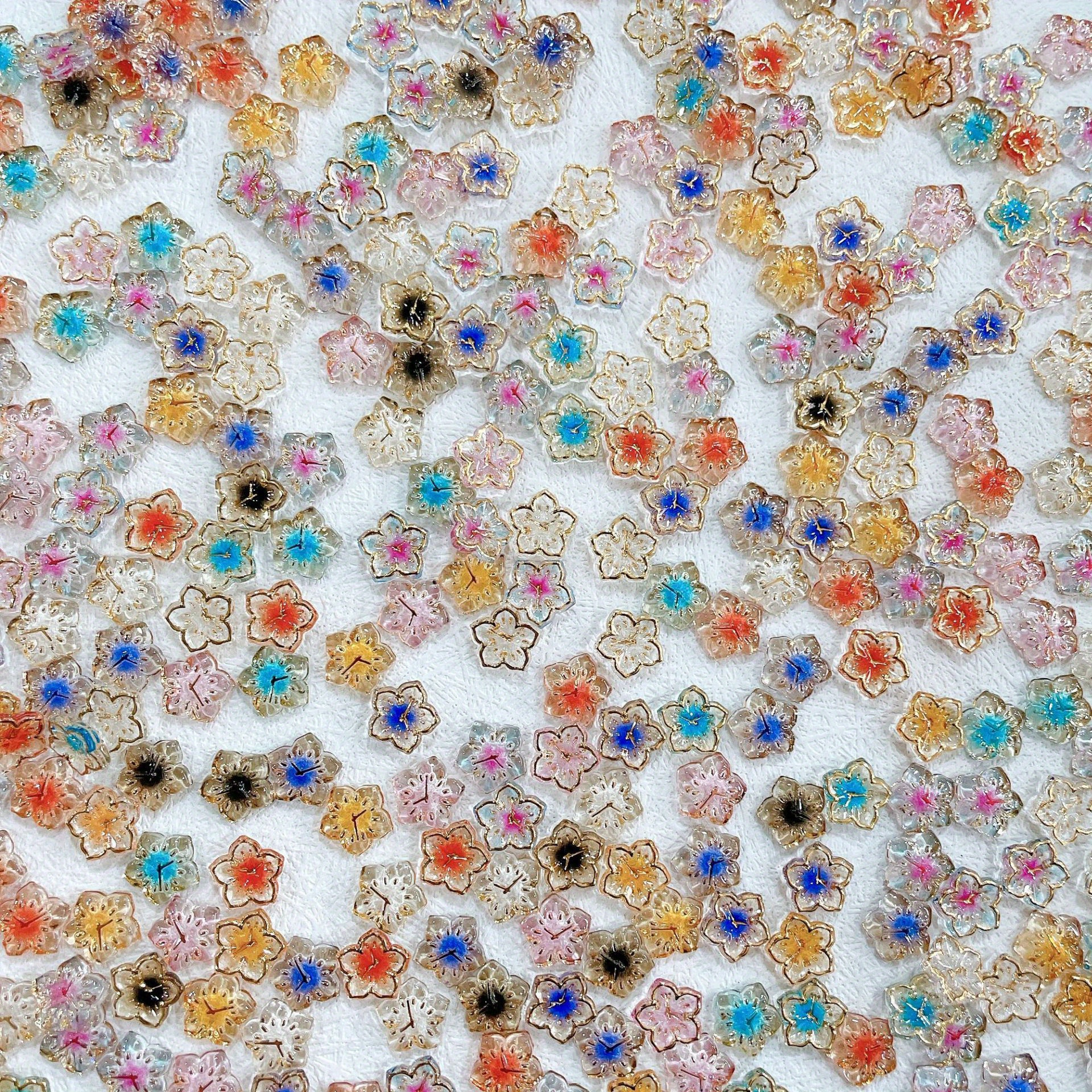 TEMU Cute Nails Paste Nails Golden Flower Resin Nails Mixed With Petals Charm Feminine Nail Art Supplies