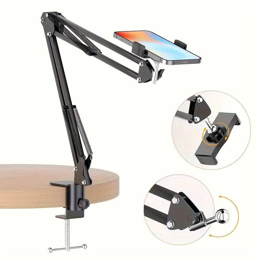 

Phone Overhead Video Stand Articulating Arm Phone Mount Overhead Table Top Mount Flexible 360° Rotation Cell Phone Clip Holder For Streaming Phone Baking Crafting Cooking And More