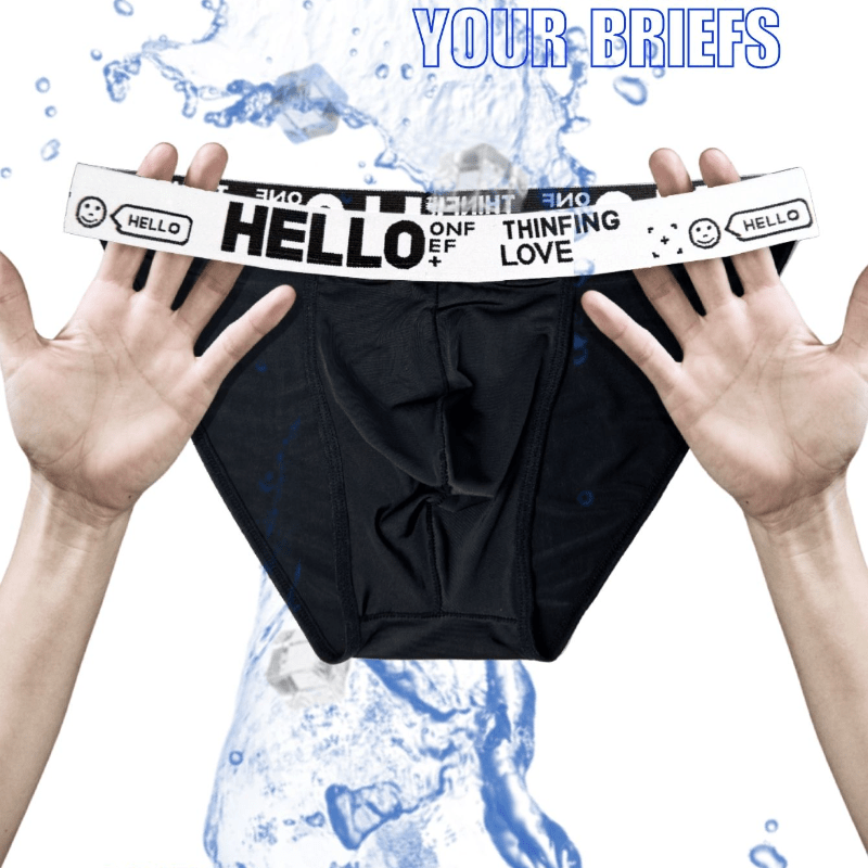 

1pc Men's Ice Silky Cooling Briefs - , Breathable & Lightweight, Anti-chafing Sports Underwear With "hello" Waistband Design, Semi-transparent , Fit For Active