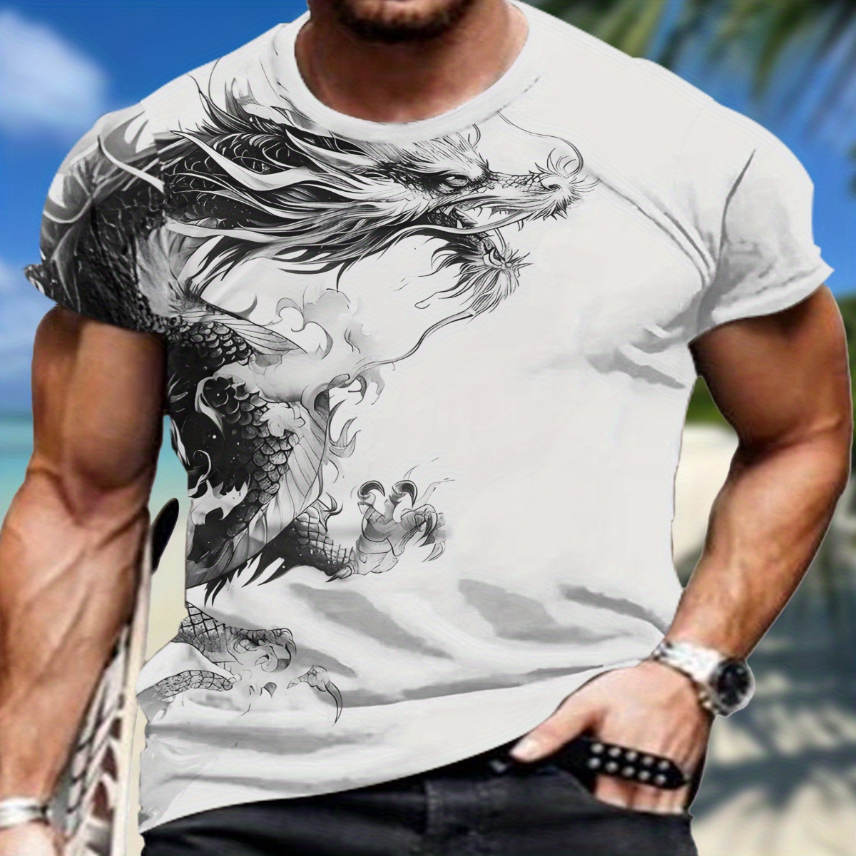

Men's Trendy Casual Crew Neck Graphic T-shirt With 3d Print For Summer