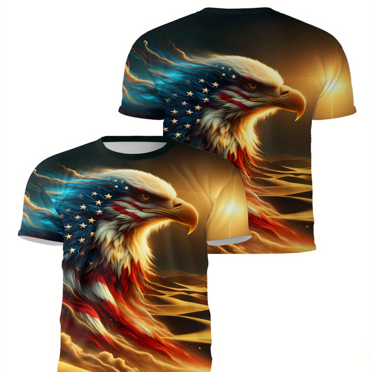 

Men's Patriotic Eagle 3d Print T-shirt - Breathable & Stretchy Polyester , Crew Neck, Short Sleeve, Summer Casual & Sportswear, Machine Washable