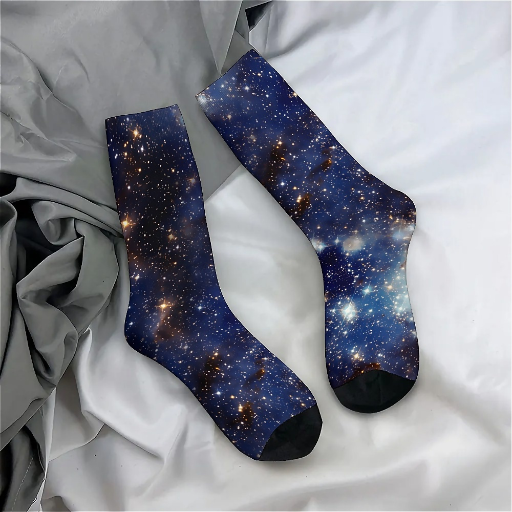 

Starry Sky Print Crew Socks - Seamless, Fun & Novelty Design For Men And Women, Perfect Gift Idea