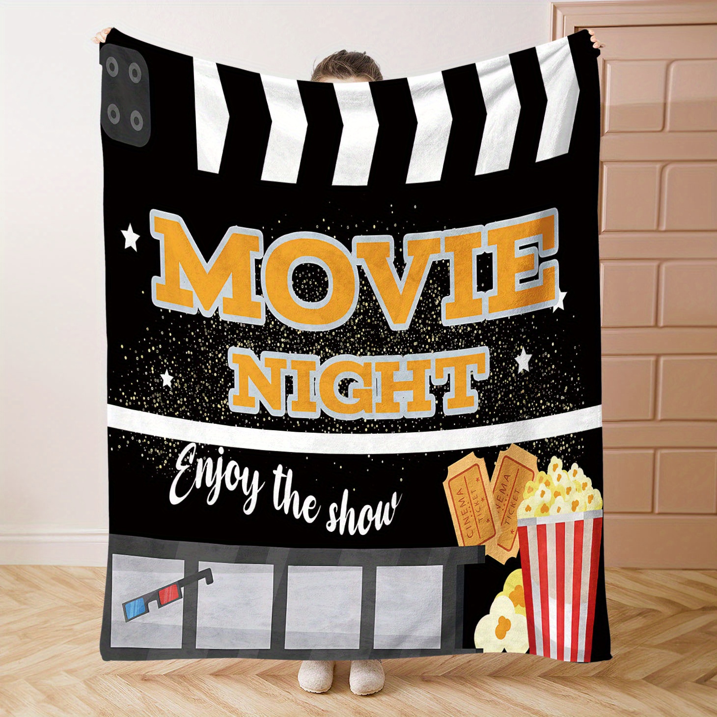 

Cozy Popcorn Cinema Print Flannel Throw Blanket - Soft, Warm, And For Bed, Sofa, Office, Or Camping