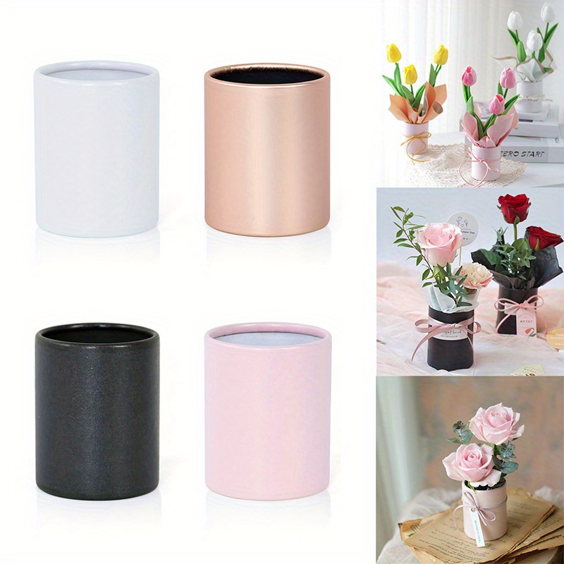 

4pcs Elegant Round Boxes For Rose Bouquets - Wedding Decor, Party Table Settings & Diy Gift Packaging