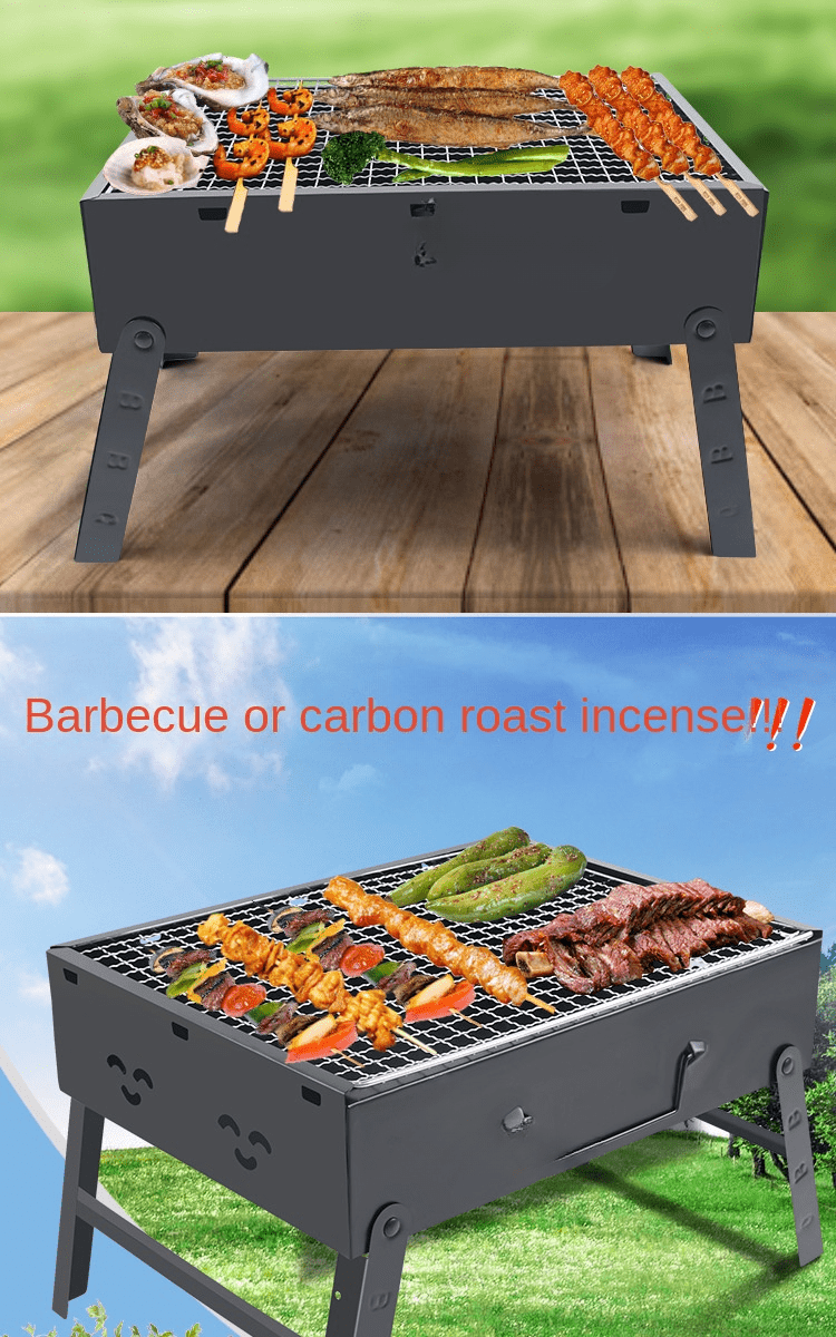 portable bbq grill with thickened grill net   non stick folding tabletop charcoal barbecue with air vents steel material details 1