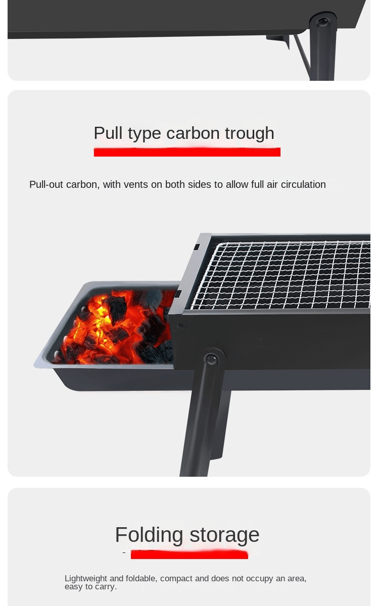 portable bbq grill with thickened grill net   non stick folding tabletop charcoal barbecue with air vents steel material details 5