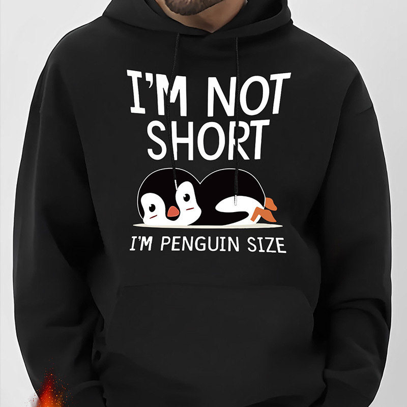 

Men's Casual Hooded Sweatshirt With Penguin Graphic Print - Fall/winter Fashion Knit Hoodie | Regular Fit Polyester Pullover With Drawstring | Long Sleeve Alphabets Pattern Hoodie With Slight Stretch