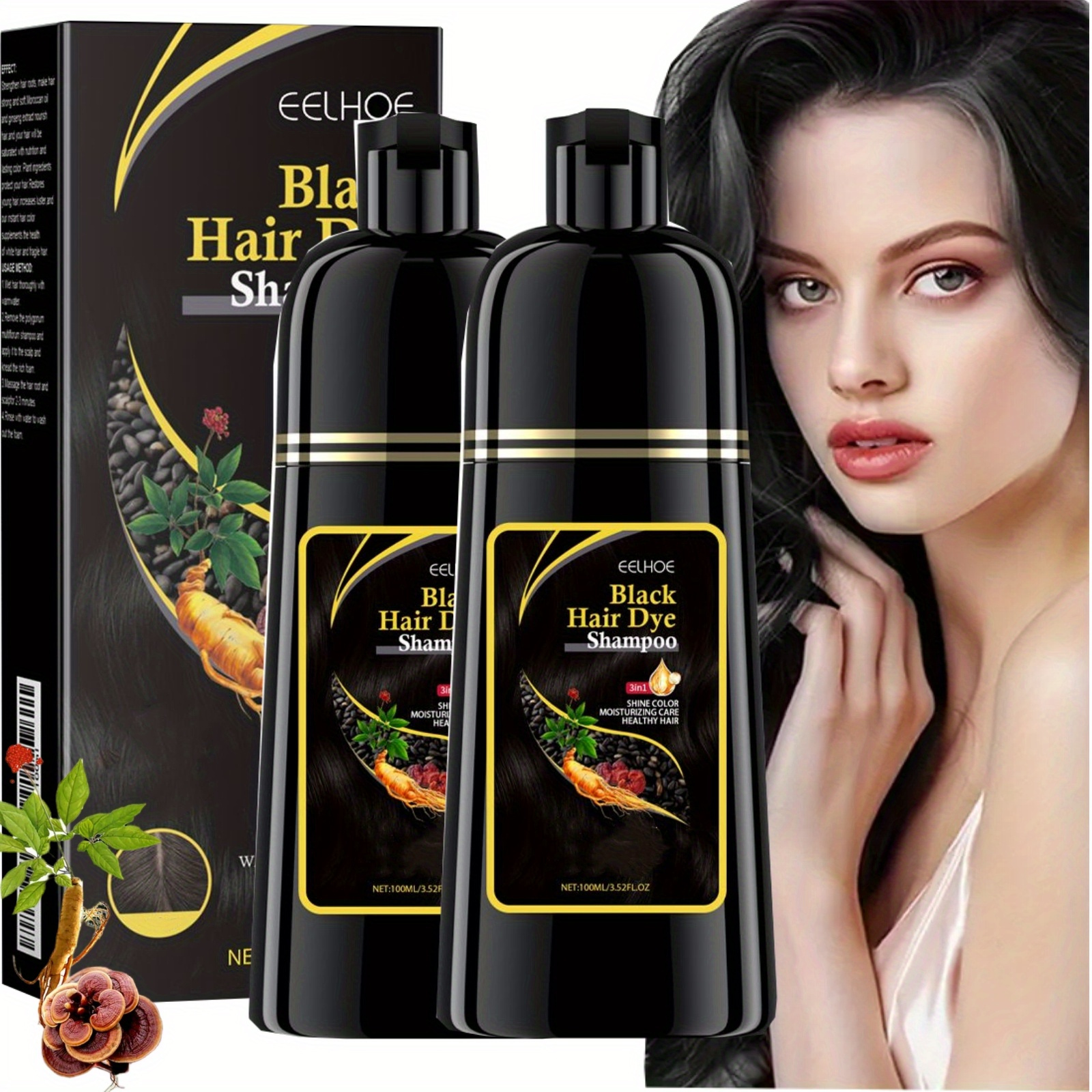 TEMU 2pcs Black Hair Dye Shampoo 3.52 Fl.oz, 3 In 1 Herbal Ingredients Natural Shampoo Black Hair Dye Moisturizing Hair Shampoo For -birthday Valentine's Day Gift For Her Him