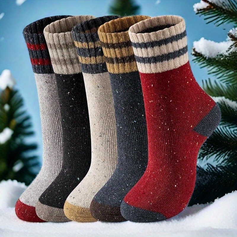 

5 Pairs Striped Dotted Christmas Gift Vintage Crew Casual Soft Thick Warm Winter Knit Socks