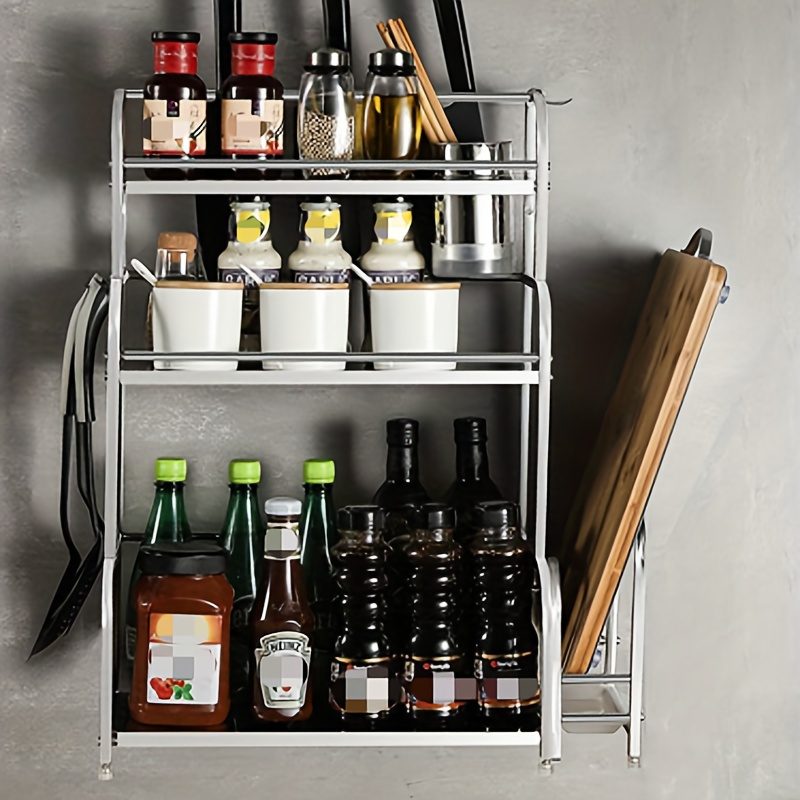 kitchen storage rack multi layer floor to ceiling knife rack supplies multi style seasoning rack stainless steel wall mounted storage rack with six hooks ocean shipping delivery details 2