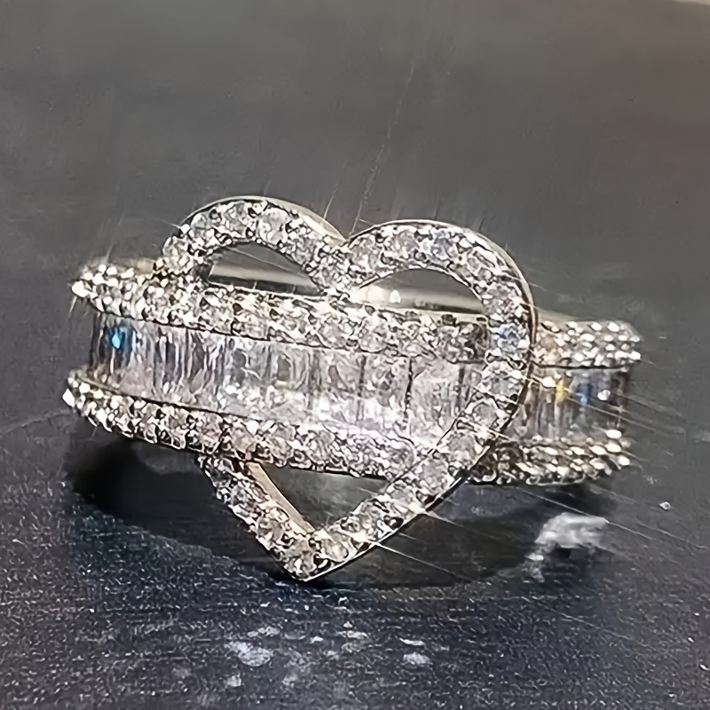 Women's Heart Anniversary Ring CZ & Copper Plating April Birthstone Gift