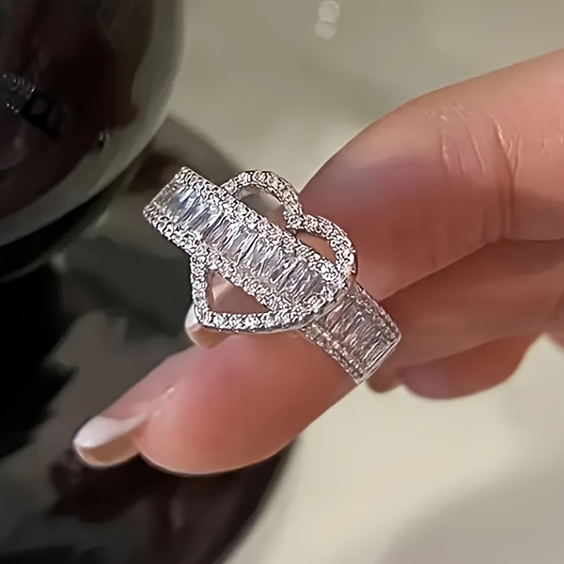 Women's Heart Anniversary Ring CZ & Copper Plating April Birthstone Gift