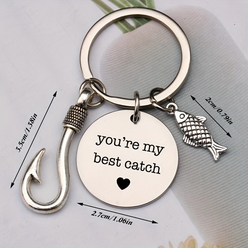 

1pc Casual Minimalist "you're Catch" & Fish Pendant Keyring - Stainless Steel Keychain For Men - Gift