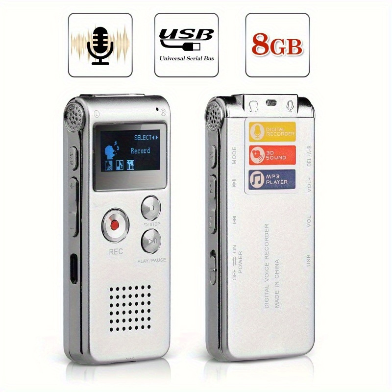 1pc 8gb   with mp3 player rechargeable lithium polymer battery 6 recording   voice activated var up to 650 hours audio recording capacity voice recording device