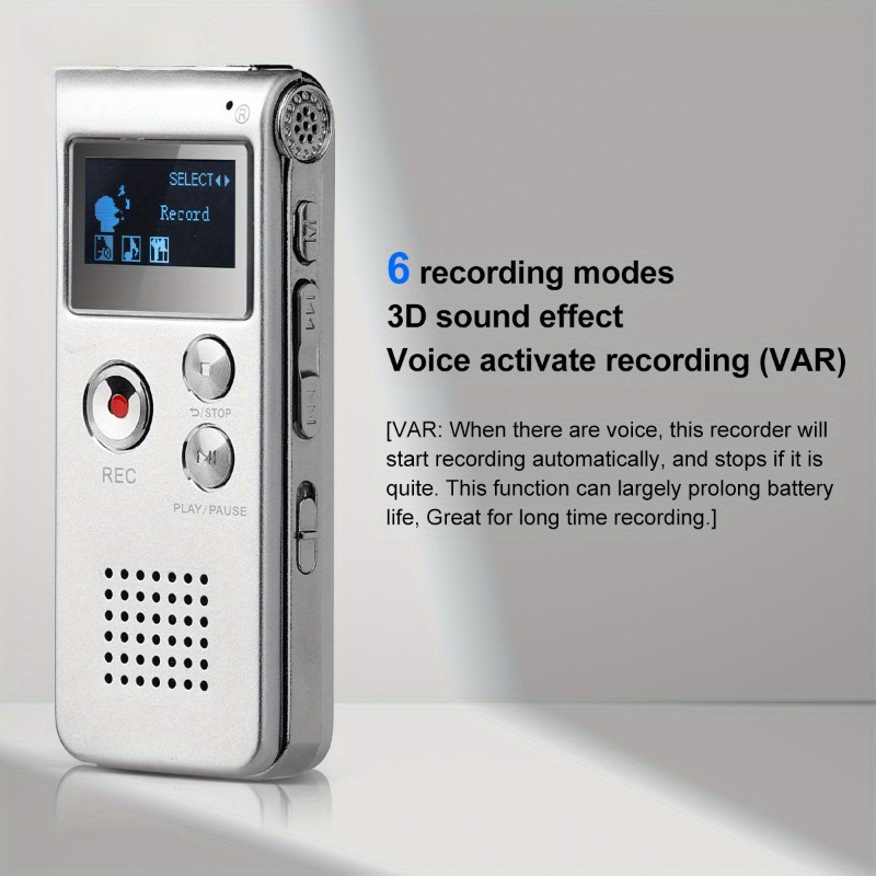 

1pc 8gb With Mp3 Player, Rechargeable Lithium Polymer Battery, 6 Recording , Voice Activated (var), Up To 650 Hours Audio Recording Capacity, Voice Recording Device