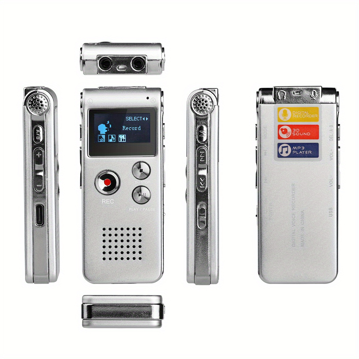 1pc 8gb   with mp3 player rechargeable lithium polymer battery 6 recording   voice activated var up to 650 hours audio recording capacity voice recording device Product details 1