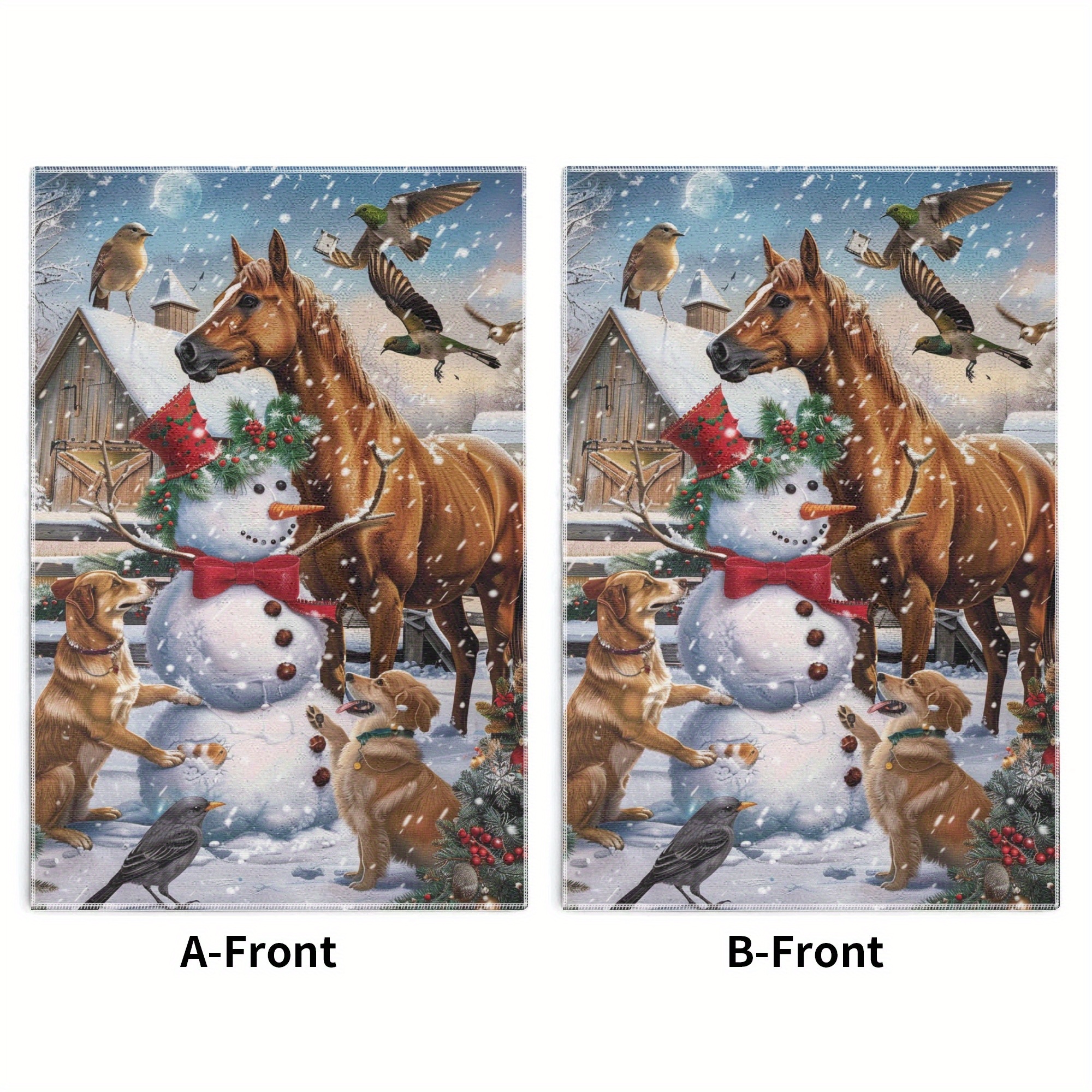 

2pcs, Hand Towels, Christmas Theme Scouring Pad, Snowman Dog And Horse Pattern Dish Cloths, Winter Theme Hand Towels, Kitchen Cleaning Stuff, Christmas Decor, Kitchen Supplies