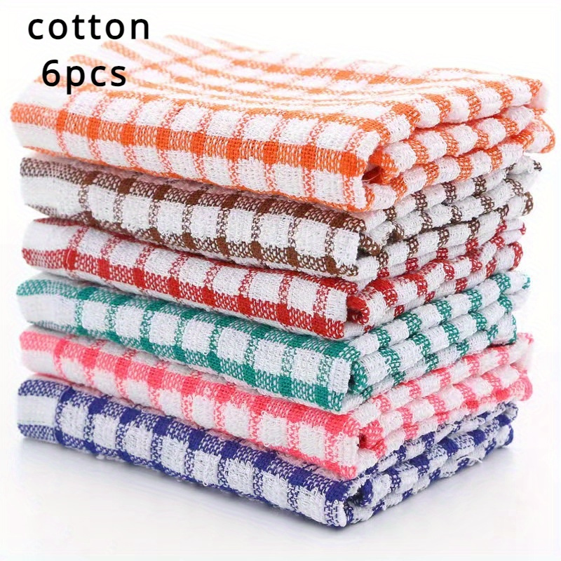 

6pcs Checkered Dish Towels - Absorbent, & Reusable Kitchen Cloths In Assorted Colors | Cleaning For