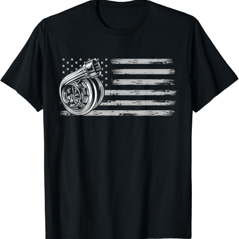 

Turbo Us Flag Tuner Car Enthusiast Racing Drifting T-shirt