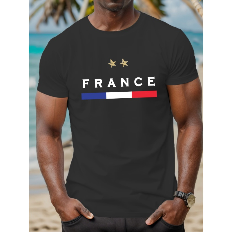 

T-shirts à Manches Courtes FRANCE pour Hommes, Hauts Confortables et Décontractés à Col Rond Élastique pour les Activités Extérieures