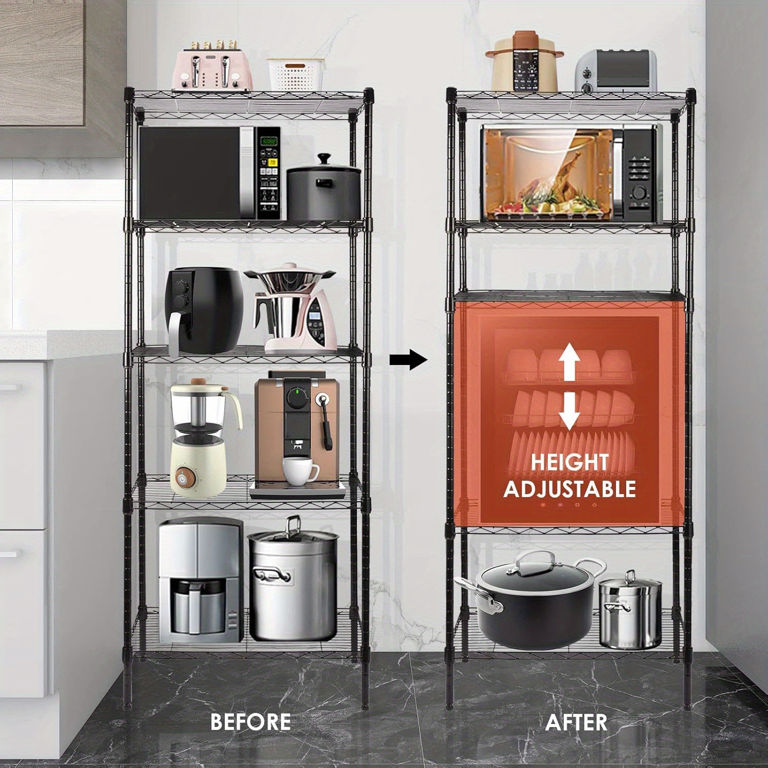 Tier Wire Shelving Unit, Height Adjustable Metal Storage Rack Organizer  for Laundry, Kitchen, Bathroom, Pantry, Closet D x