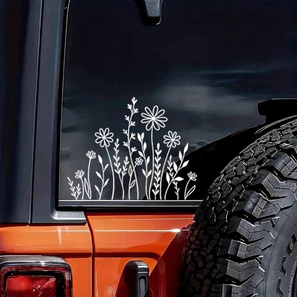 

Boho Wildflower Reflective Vinyl Car Decal - Perfect Gift For Plant Lovers, 6" Bumper & Window Sticker