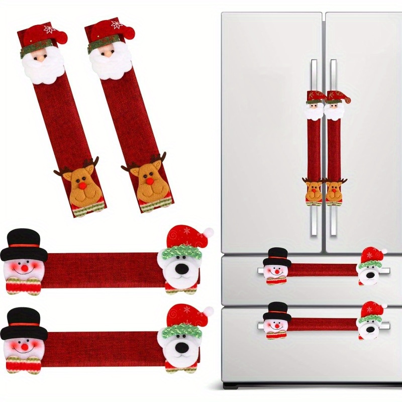 

4pcs Christmas Appliance Handle Covers - Snowman Design For Refrigerator, Microwave & Dishwasher - Kitchen Decor, Christmas Decor