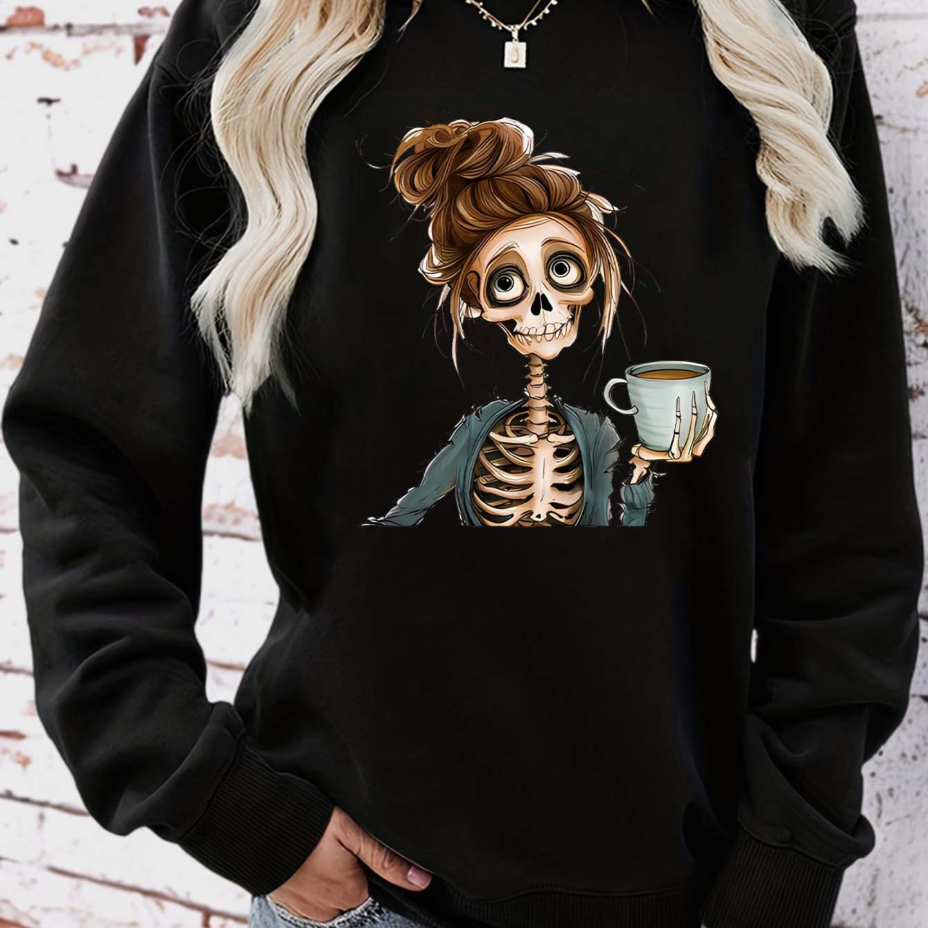 

's Skull Sweatshirt - Long Pullover, , Washable, ,