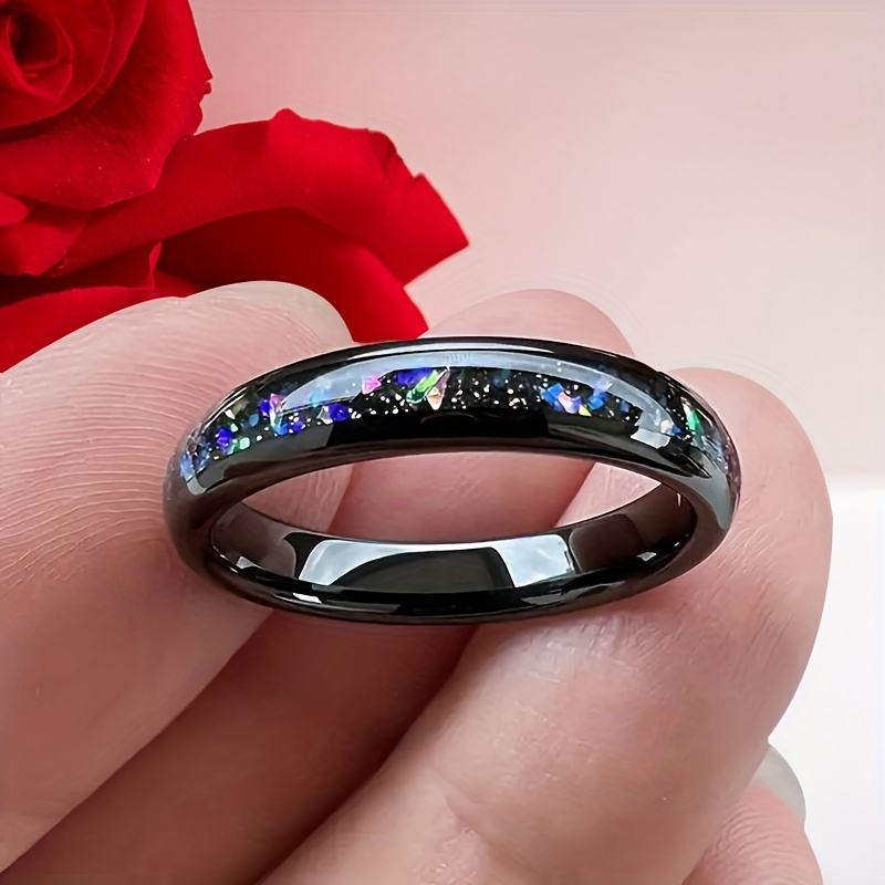 

4mm High-quality 304 Stainless Steel Durable Black Starry Sky Abalone Ring Engagement And Wedding Ring Unisex Ring Perfect Gift Jewelry For Lovers