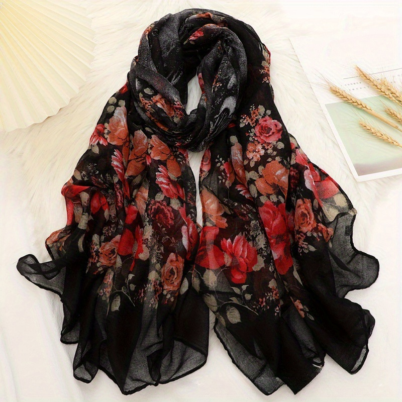 

Soft And Fashionable Long Scarf With Floral Print For Women - Breathable, Warm, And Suitable For Outings