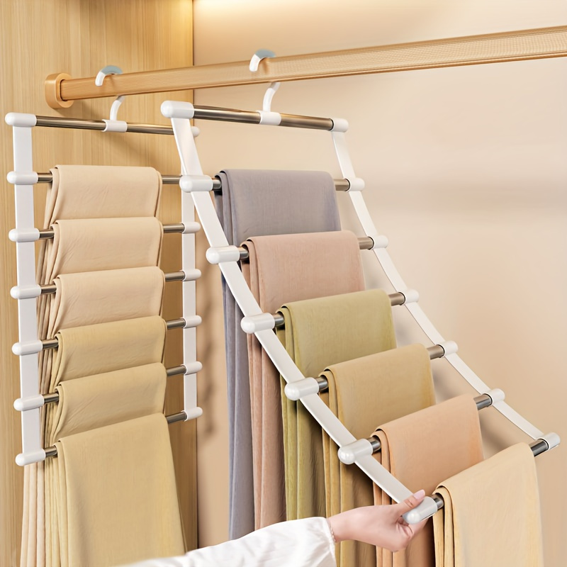 

1 Aluminum 7 Rod Clothes Rack, Polished , Space Saving 7 Rod Trouser Hanger, Non-slip Multi-functional Hanger