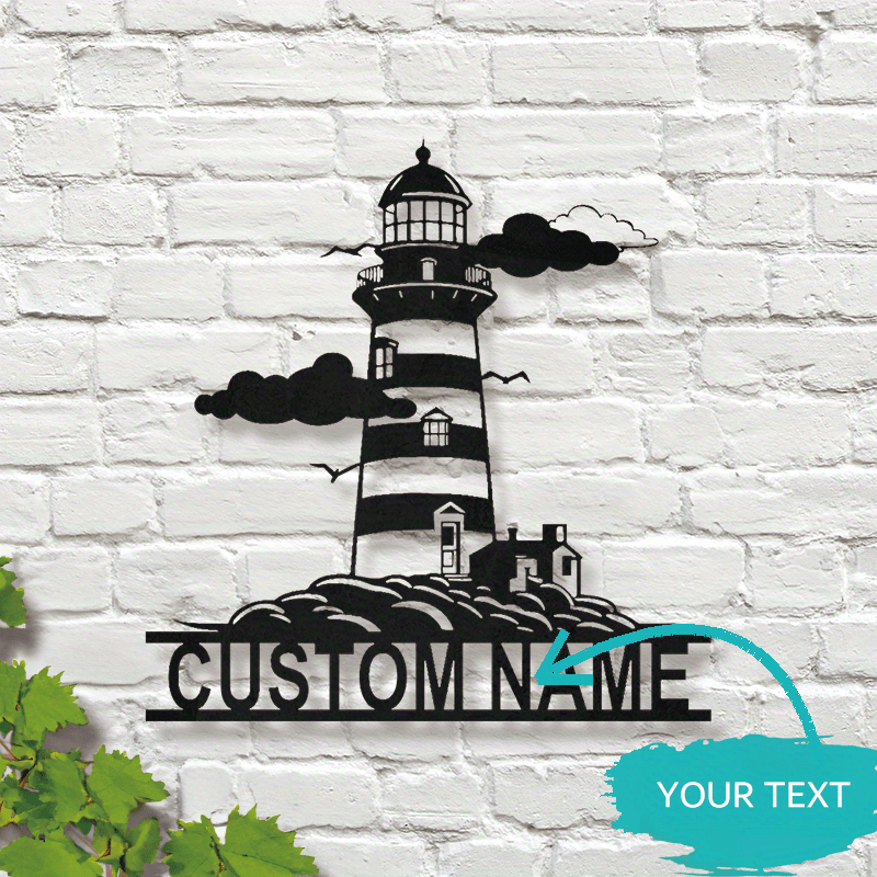 

Customizable Metal Lighthouse Wall Sign, Contemporary Style, Personalized Name Plaque, Wall Art Decor, Indoor & Outdoor Use, Easy To Hang, Durable Metal Material