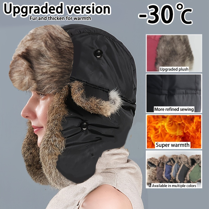 

Winter Ski Hat With Face Cover And Ear Protection, Water-resistant Polyester Cap With Upgraded Plush Insulation, Hand Washable, Unisex Inelastic - Warm Headgear For Cold Weather