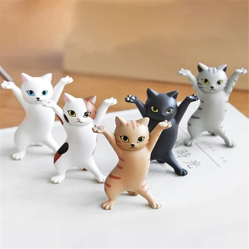 

5pcs Pvc Anime Dancing Cat Figurines - Collectible, Handcrafted Cat Decor For Thanksgiving, ' Rooms & Study Areas - No Electricity Required, Party Display, Cat Gifts