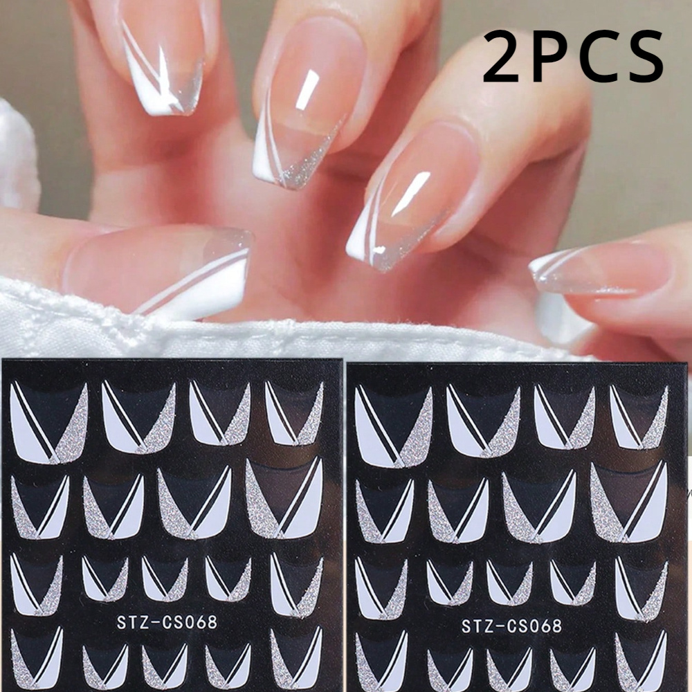 2 Sheets Of Shiny Silvery Powder Manicure Stickers Nail Stickers