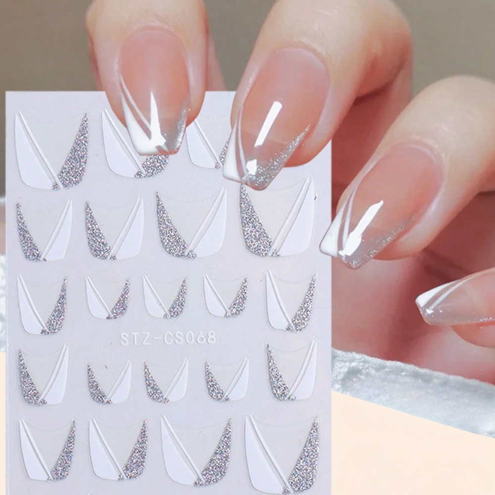 

2 Sheets Of Silvery Powder Nail Stickers For A French Manicure, Diy Projects.