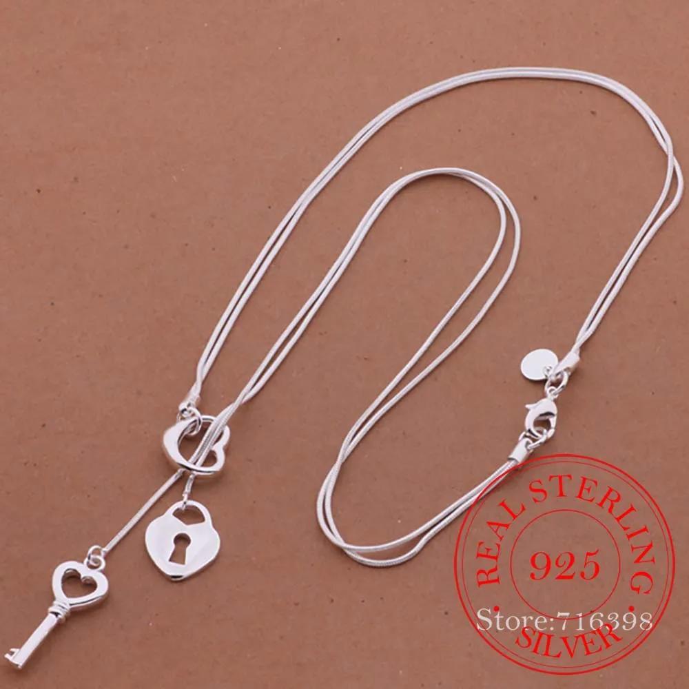 

Elegant 925 Silvery-plated Heart & Key Lock Pendant Necklace - Weddings, Parties & Casual Attire