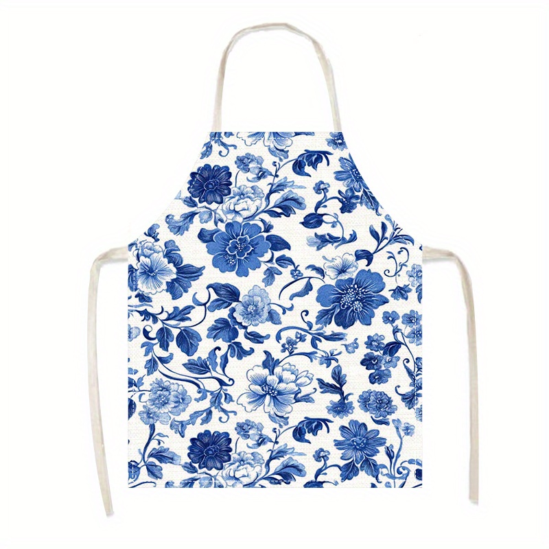 

Blue Floral Print Linen Apron - Oil & Stain Resistant, Sleeveless, Cooking, Baking, & Restaurant Use - Ideal For & Kitchen Enthusiasts