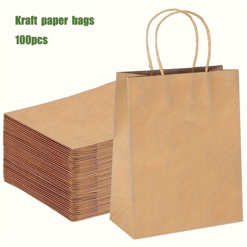 

100pcs Kraft Paper Gift Bags With Handles - Recyclable Food Service Bags For Takeout, Parties, Shopping, And Birthday/wedding Gifts - Durable Paper Material