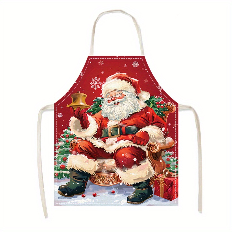 

Christmas Themed Kitchen Apron Set, 1-piece, Unisex Home Work Apron For Cooking, Cleaning, And Holiday Decor, Polyester Woven Fabric - Ideal For Festive Party Dress Up