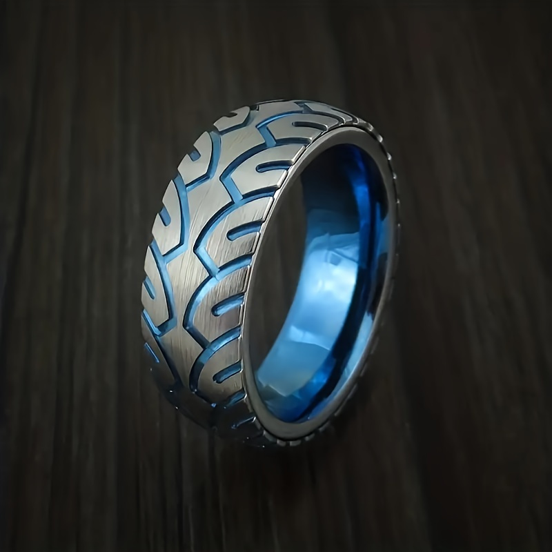 

1 Unique And Fashionable Titanium Steel Pattern Ring, Men's Wedding Blue Ring