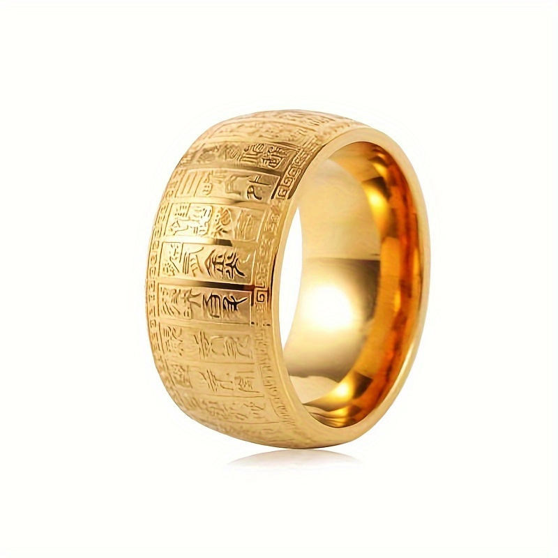 TEMU 1 Pc And Luxurious Retro Personalized Tungsten Steel Ring With A Golden Surface, Unique Retro Seal Script Pattern Design, And Classic Ring Style